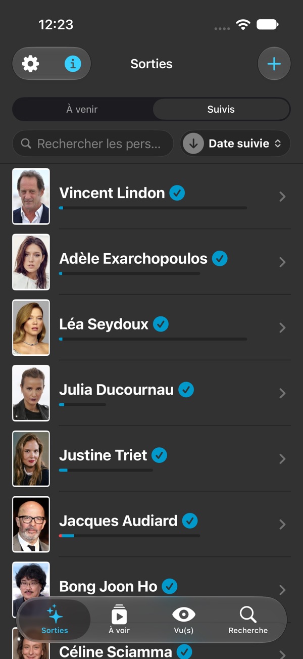 Sorties des acteurs et réalisateurs que vous avez choisis