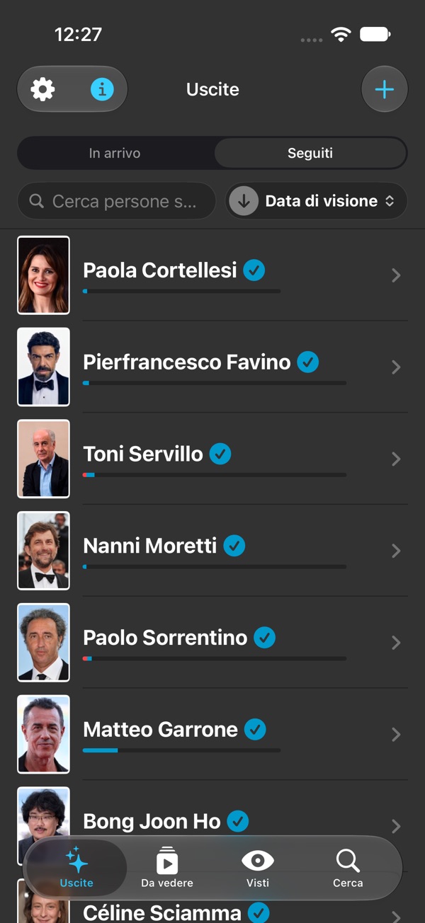 Le uscite degli attori e dei registi che hai scelto