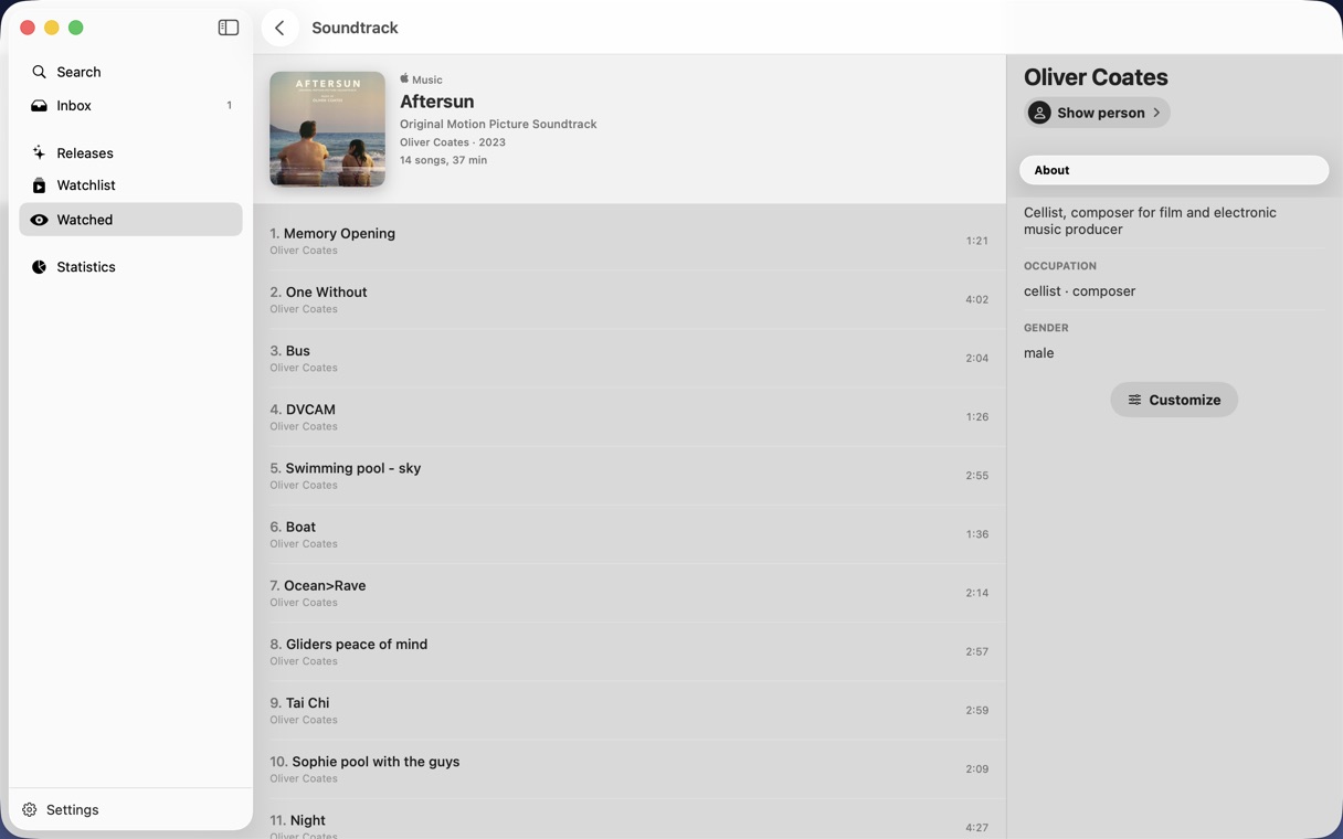 Movie page with its soundtrack